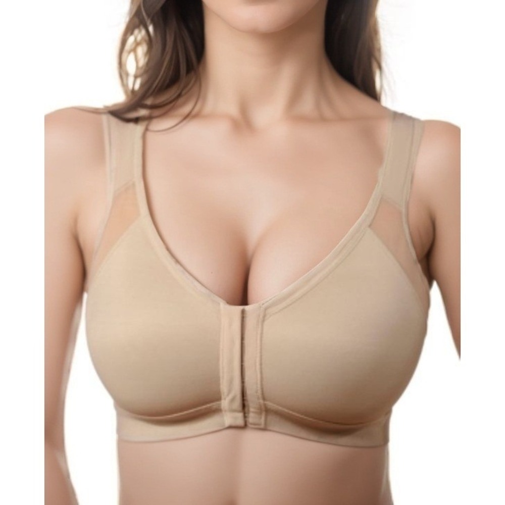 Leonisa Womens Posture Corrector Wireless Bra‎ Beige 42 Front Closure Shaper NWT